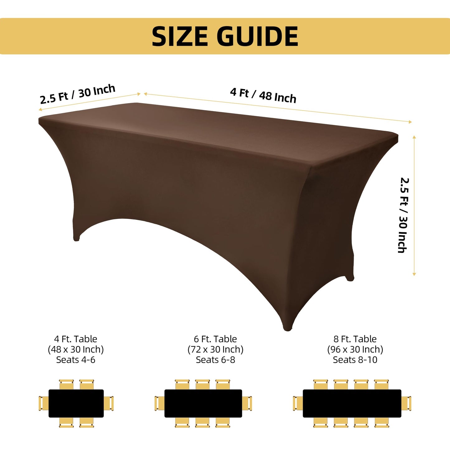 ZarzaaSik 6-Pack 4ft Spandex Table Covers for Rectangular Folding Tables - Wrinkle Resistant Stretch Tight Table Cloths - Ultimate Fitted Table Protector for Parties, Trade Shows, and Wedding
