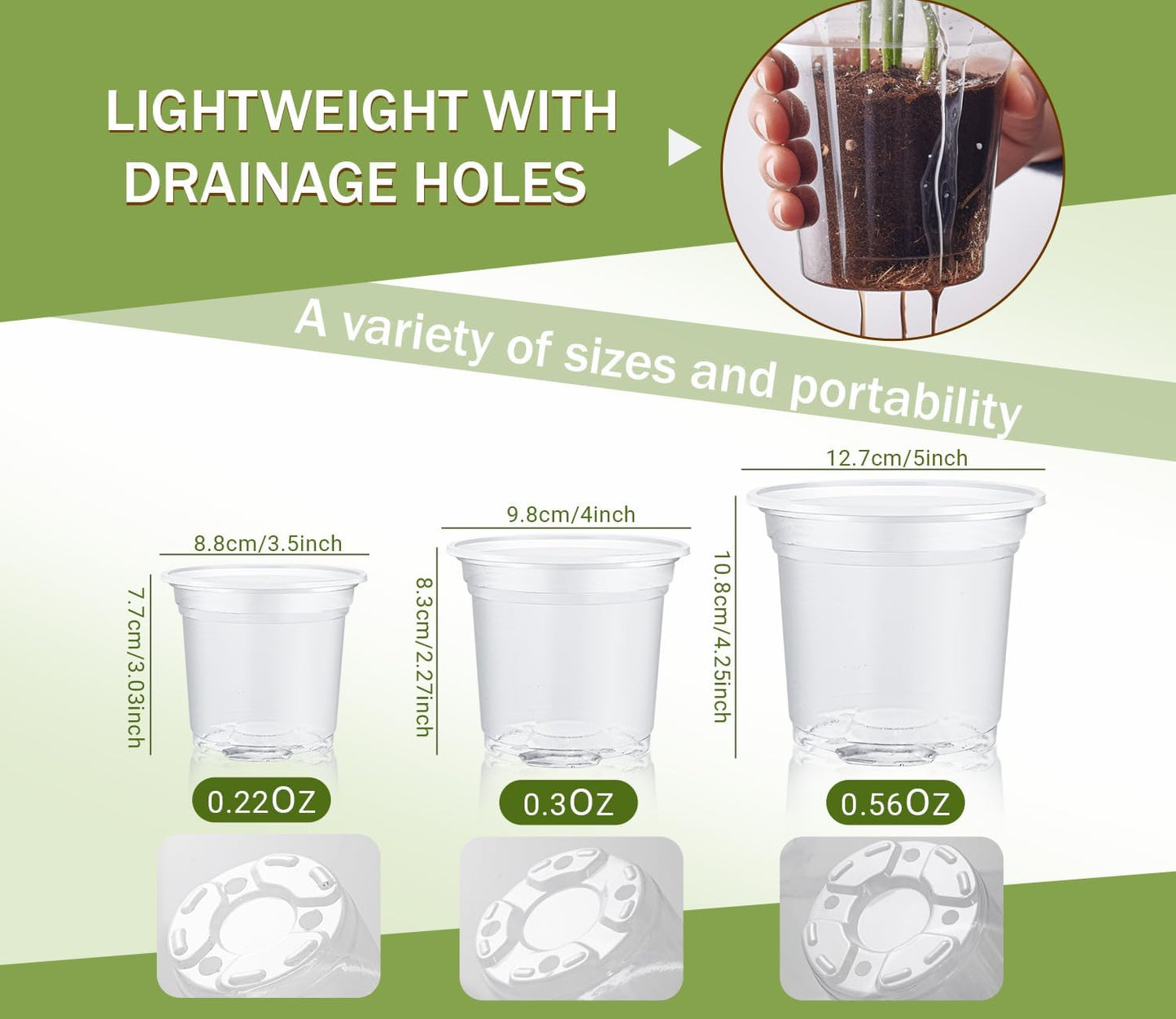 Skiennix Clear Nursery Pots - 30 Pack Plastic Seedling Pots with Drainage Holes | 3.5/4/5 Inch