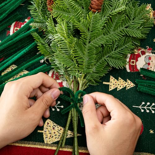 codree 100 Pcs Fuzzy Christmas Garland Ties, 11.8" Flexible Banister Decorative Twist Ties, Reusable Chenille Stems Holiday Knotted Garland Tie for Xmas Mantel Banister Stair Home Decor Craft Wrapping