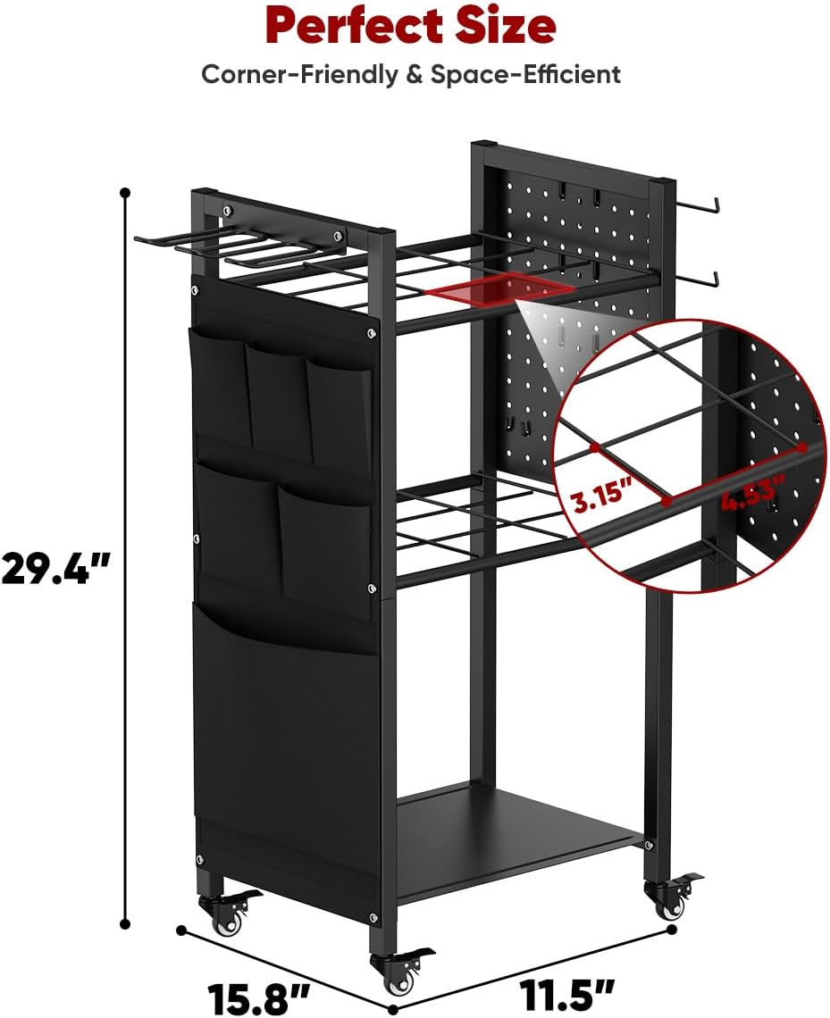 Skiennix Wrapping Paper Storage Organizer - Rolling Gift Wrap Station with Wheels & Ribbon Holder | Black