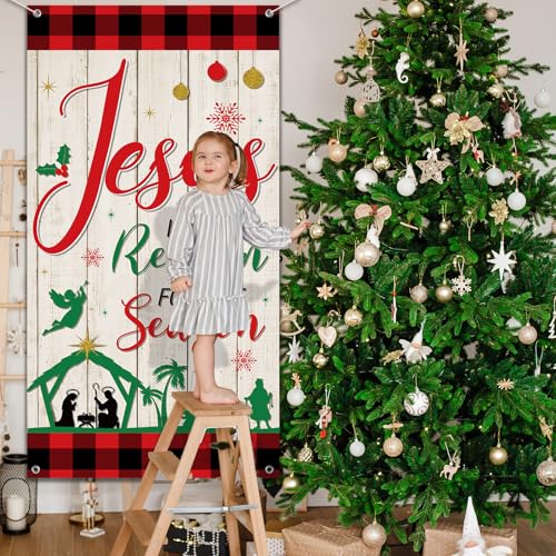 Religious Christmas Door Cover Jesus is the Reason for the Season Decor