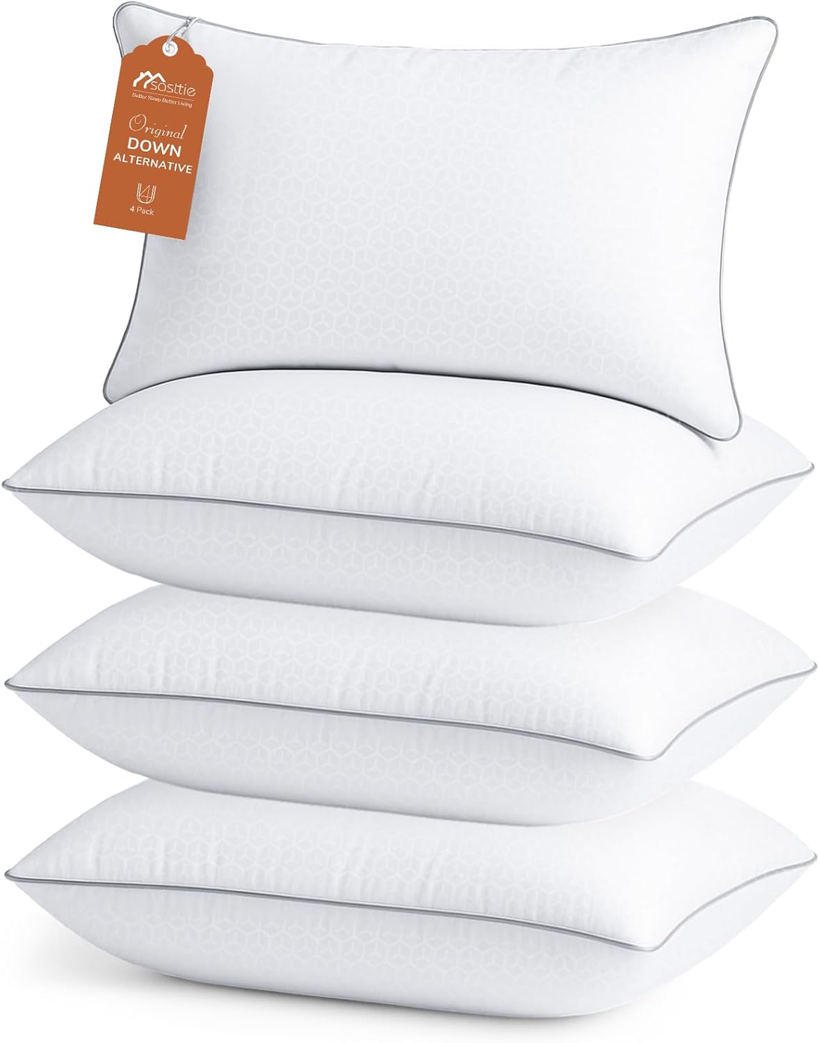 Sasttie King Size Pillows - Set of 4 Supportive Down Alternative for All Sleep Positions | Oeko-Tex Certified, Machine Washable