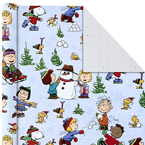 Hallmark Christmas Peanuts Wrapping Paper with Cut Lines, 3-Pack Holiday Gift Wrap