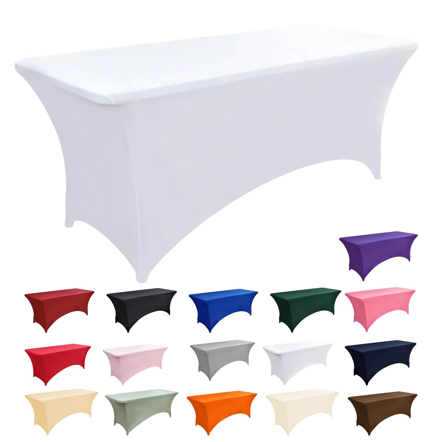 ZarzaaSik 2-Pack 4ft White Spandex Table Covers for Rectangular Folding Tables - Wrinkle Resistant Stretch Tight Table Cloths - Ultimate Fitted Table Protector for Parties, Banquet, and Wedding