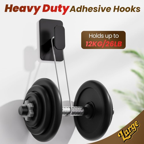 Eowihor Heavy Duty Self Adhesive Hooks - 26lb Max, Sticky Wall Hooks Stainless Steel for Hanging Towel, Coat, Robe, Waterproof & Rustproof Hooks Stick on Bathroom, Shower, Kitchen (Black, 4 Pack)