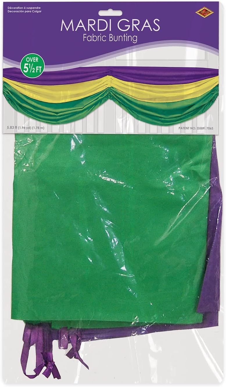Comedy & Tragedy Faces Fabric Bunting - 5ft 10in Green Gold Purple Decoration