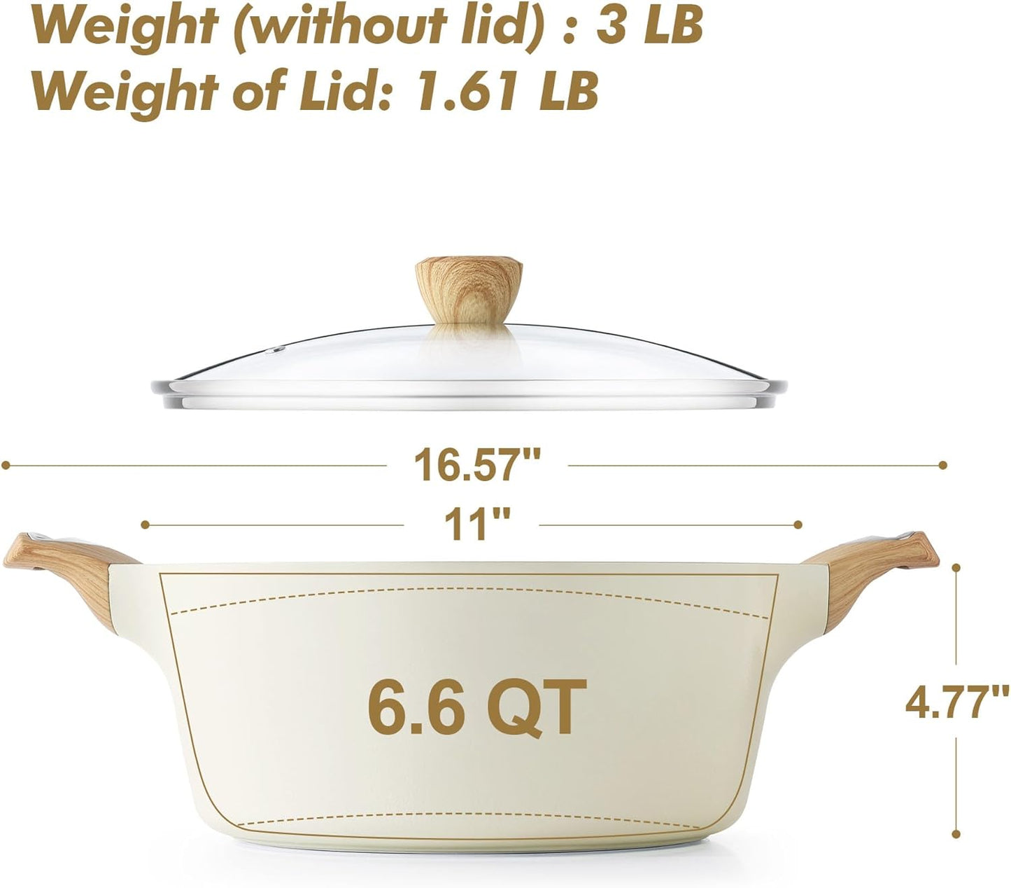 SENSARTE Ceramic Nonstick Stock Pot - Healthy 2.6/4.5/6.6/8.5 QT Casserole & Soup Pot | Induction Compatible, PFOA Free