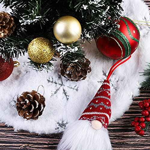 URATOT 2 Pack 15 Inches Mini Christmas Tree Skirt White with Silver Snowflake Tree Mat Faux Fur Plush Xmas Tree Skirt for Christmas Holiday Party Indoor Outdoor Home Decoration