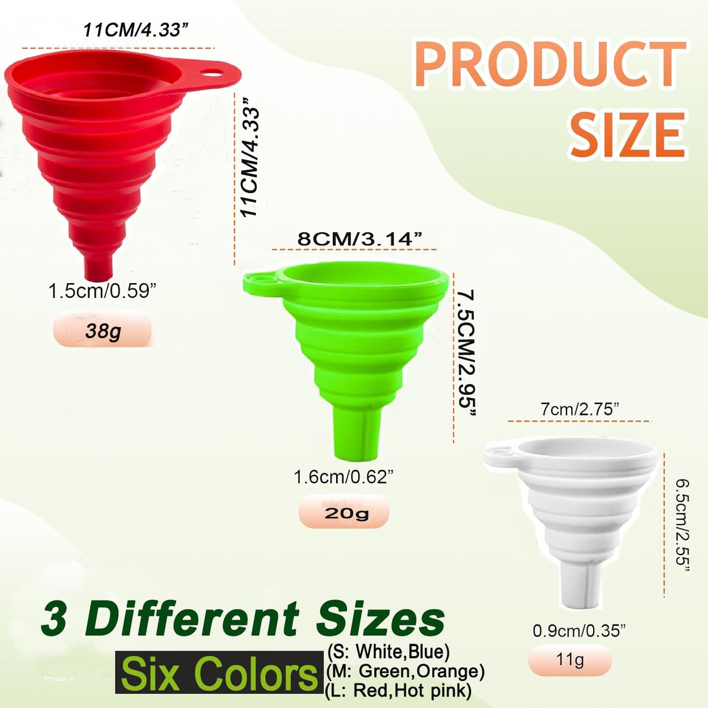 Skiennix Kitchen Funnel Set - 6-Piece Silicone Collapsible Funnels for Easy Liquid & Powder Transfer