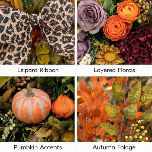 Fall Wreath - 24 Inch Artificial Autumn Front Door Decor with Sunflowers & Welcome Sign
