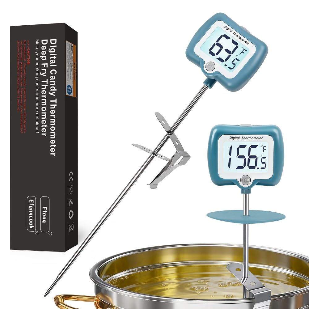 Candy Thermometer for Candy Making with Rotatable Large Display 10'' Long Probe,Digital Instant Read Candy Thermometer with Pot Clip,Candle Smoker, Oil Cooking (Blue)