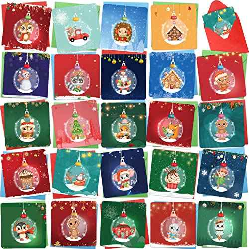 ceiba tree Mini Christmas Cards Ornament Greeting Card Happy Holiday Note Card 24 Pack with Envelopes and Stickers for Classroom Home Office Business