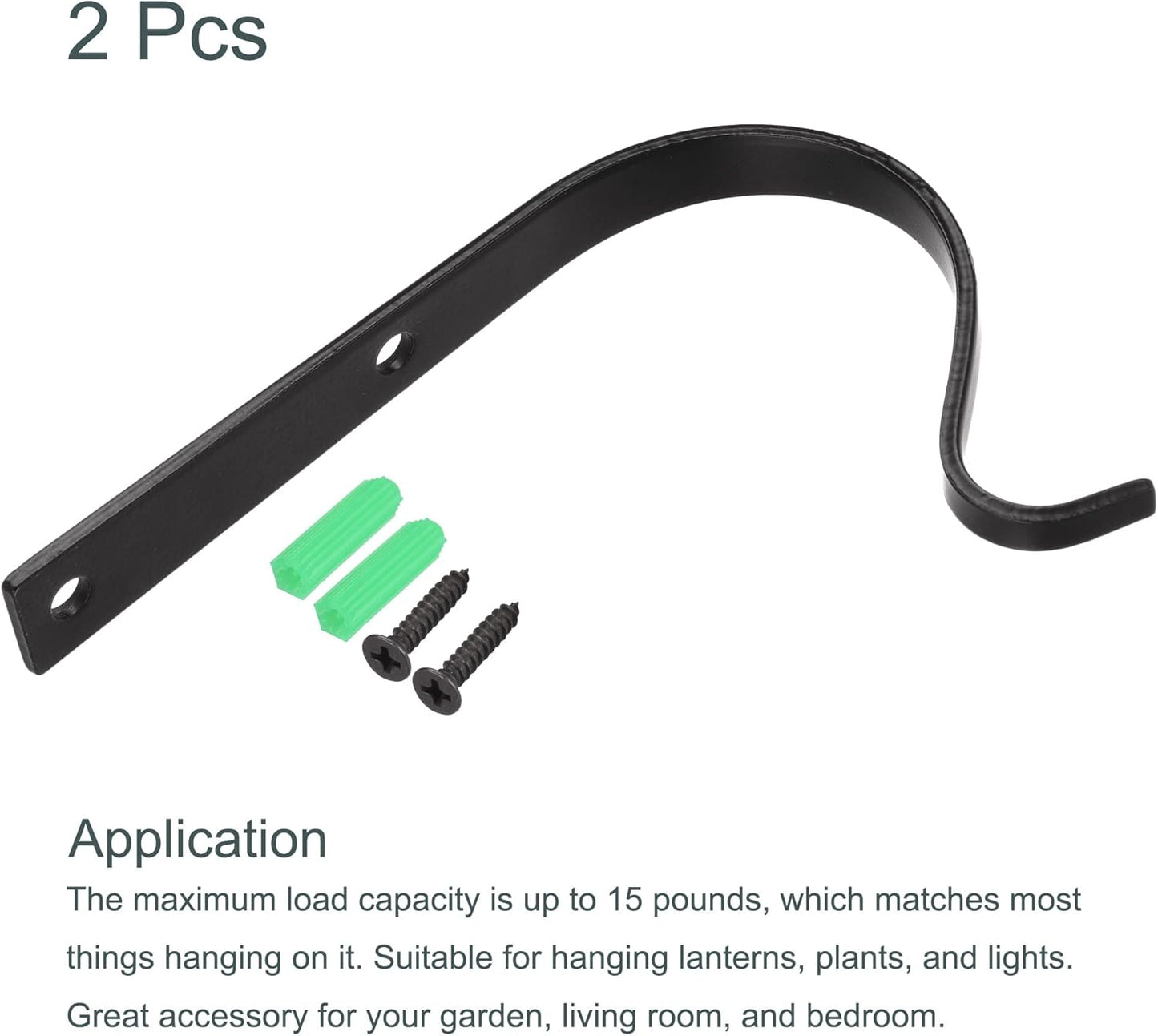 MECCANIXITY Iron Wall Hooks - 4 Inch Bracket for Hanging Lanterns & Plants | Black, Set of 2