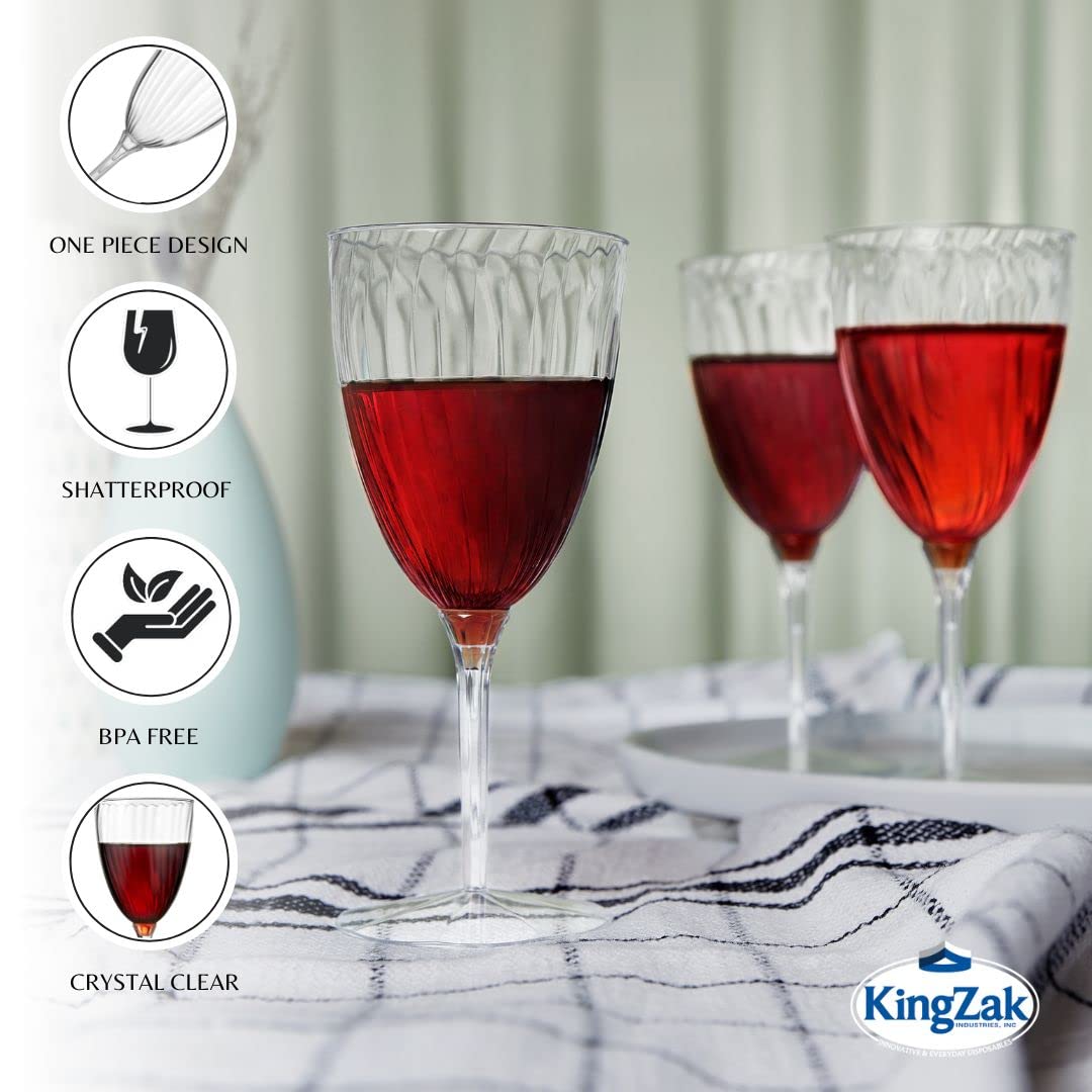 Lillian Tablesettings 96 Pack Stemmed Plastic Wine Glasses, 8 oz – Elegant Crystal-Clear Disposable Wine Glasses, Shatterproof Premium Hard Plastic Cups for Weddings, Parties & Special Events