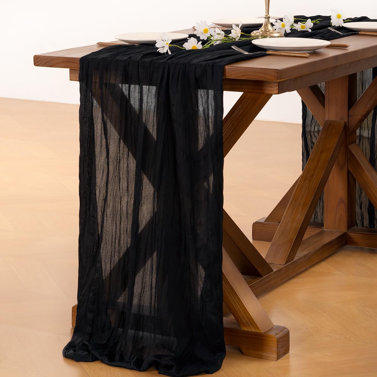 Socomi 10pcs Black Cheesecloth Table Runner Boho Rustic Gauze Summer 120 inch 10FT Cheese Cloth Sheer Runner for Wedding Party Baby Shower Birthday Home Decor Holiday Decorations
