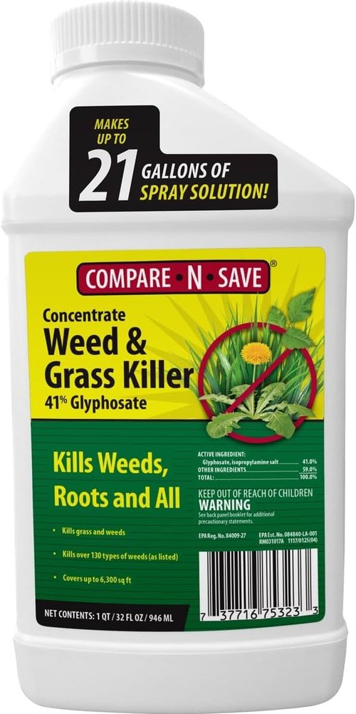 Compare-N-Save Glyphosate Concentrate - Effective Grass & Weed Killer Herbicide | 32 Ounce