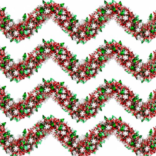 Kreyfer 4-Pack Christmas Tinsel Garlands 26.4 ft with Snowflake & Tree Cutouts