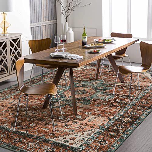 Ultra-Thin Vintage Area Rug 6x9 Brick Red Non-Slip Washable Living Room Carpet