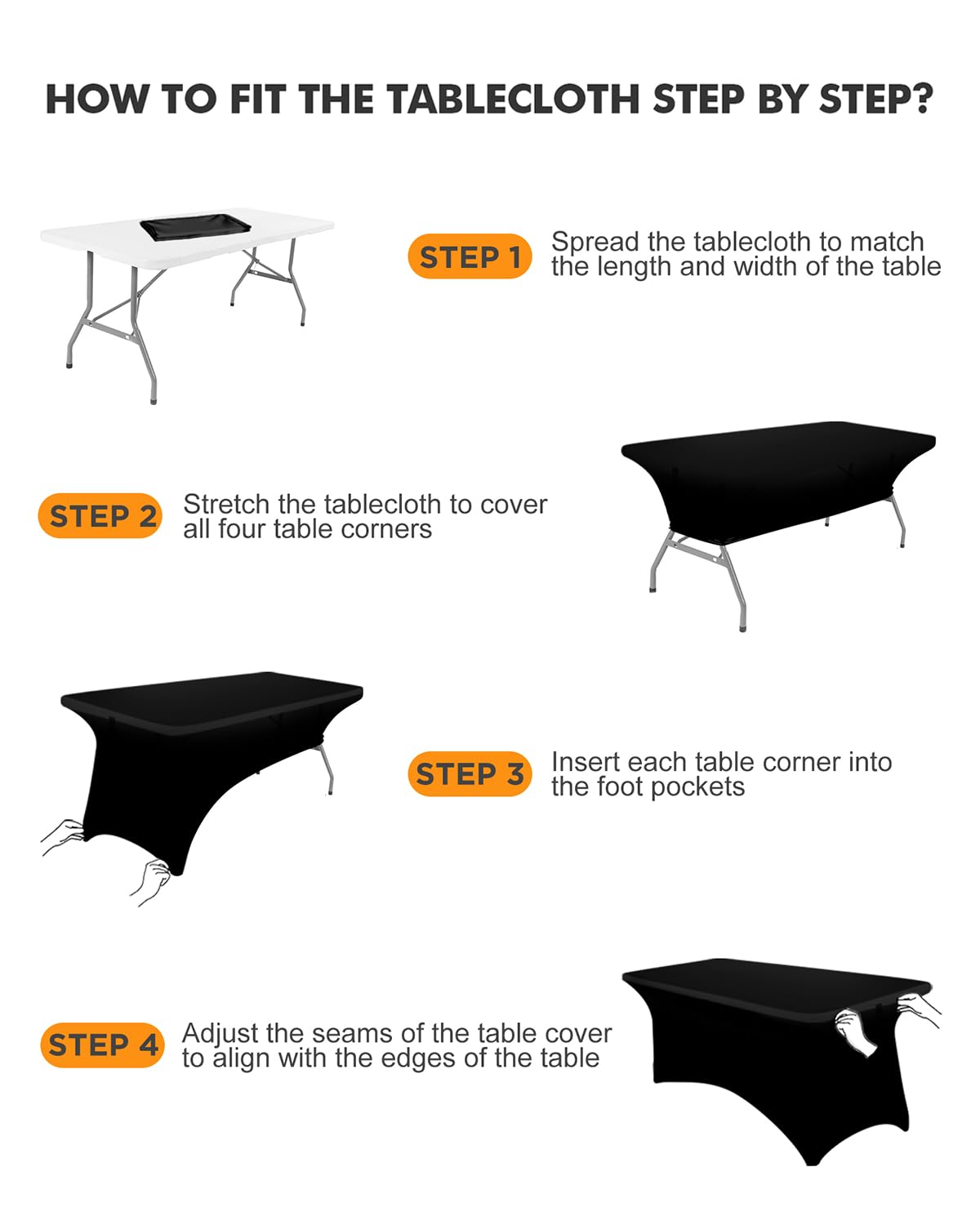 Spandex Table Cover 2 Pack 6FT Black Fitted Tablecloths,Washable Wrinkle Resistant Stretch Table Cloth Rectangle for Vendor Booth Display Items,Party Supplies for Adults,Wedding Decorations,Banquet