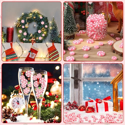 DECYOOL 80pcs Pink Mini Christmas Candy Cane Ornaments - Peppermint Decor, 15mm