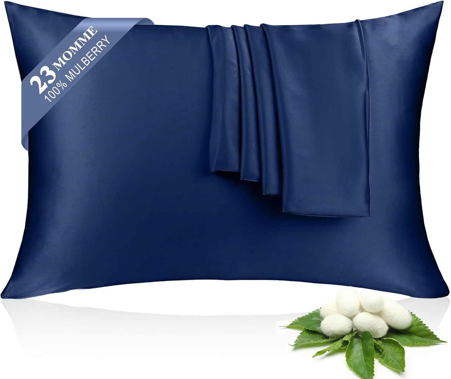 Skiennix 100% Silk Pillowcase Set - Luxurious 23 Momme Grade 6A+ Mulberry Silk | Navy Blue, King 20×36
