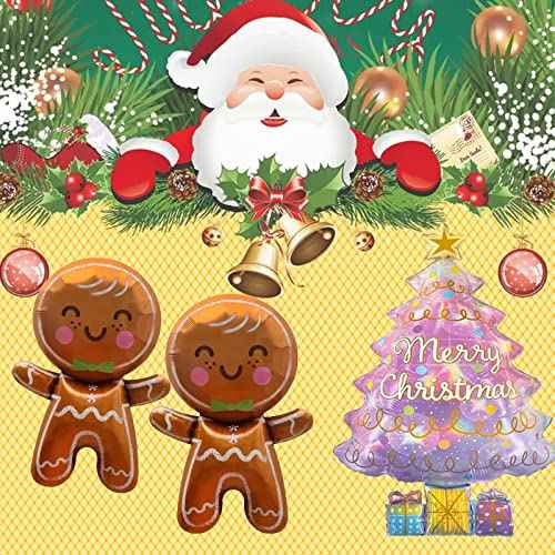 7PCS Large Christmas Aluminum Foil Balloons Santa Claus/Snowman/Reindeer /Gingerbread Man/Tree Balloons for Christmas New Year Decor Winter Theme Carnival Party Decoration