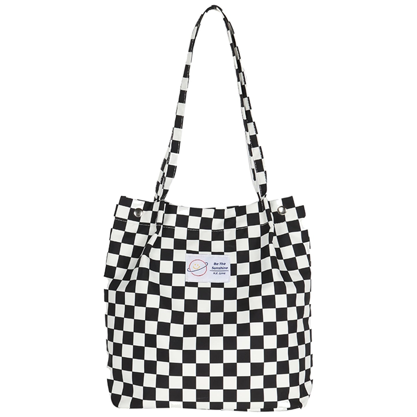 ICOCCI Women Tote Bags Grocery Shoulder Bag Corduroy with Inner Pocket for Work Beach Lunch Travel Shopping Shopper Handbags (Black & White Squares)