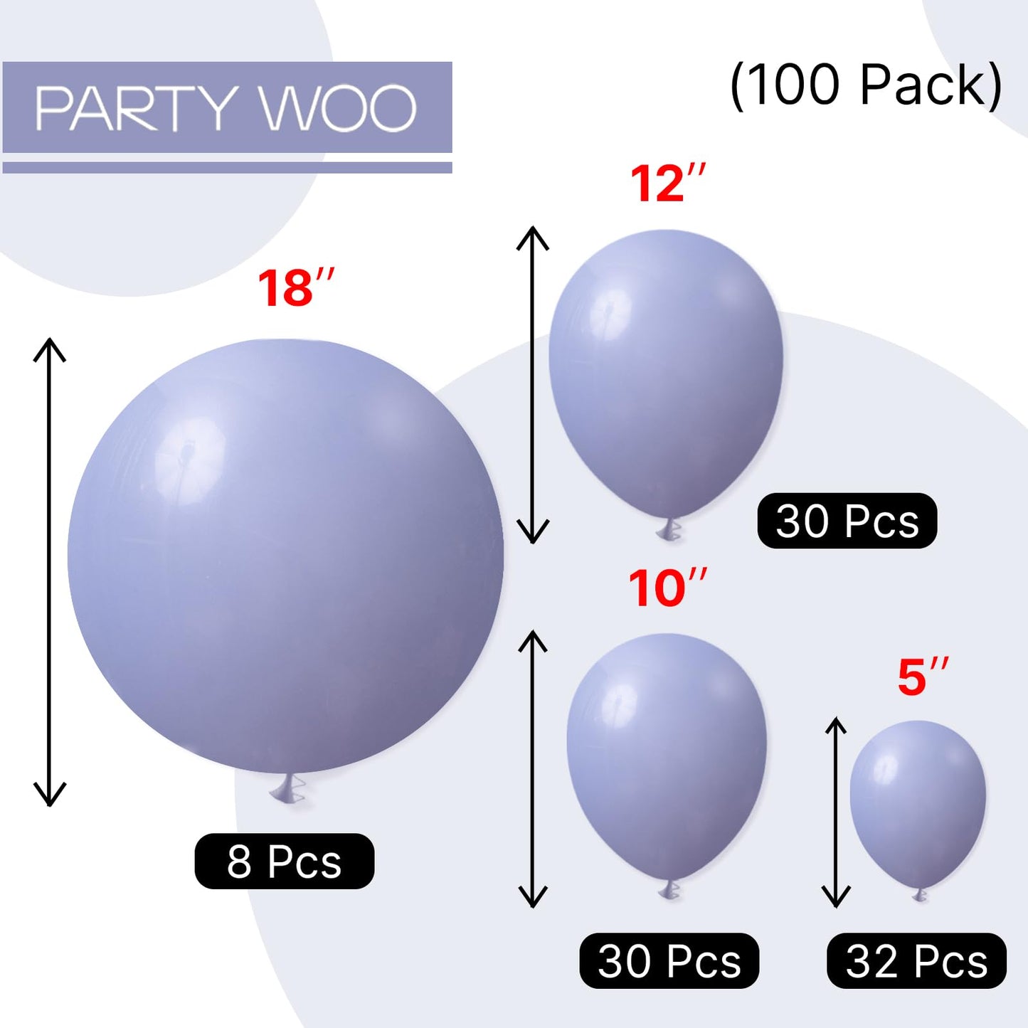 PartyWoo Dusty Blue Balloons 100pcs Different Sizes Pack of 18 12 10 5 Inch Boho Dusty Purple Muted Lavender Balloon Arch Kit for Baby Shower Anniversary Graduation Birthday Party Decorations Blue-F16