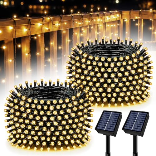 Soomit 2 Pack Outdoor Solar String Lights 66FT Warm White 8 Modes Waterproof