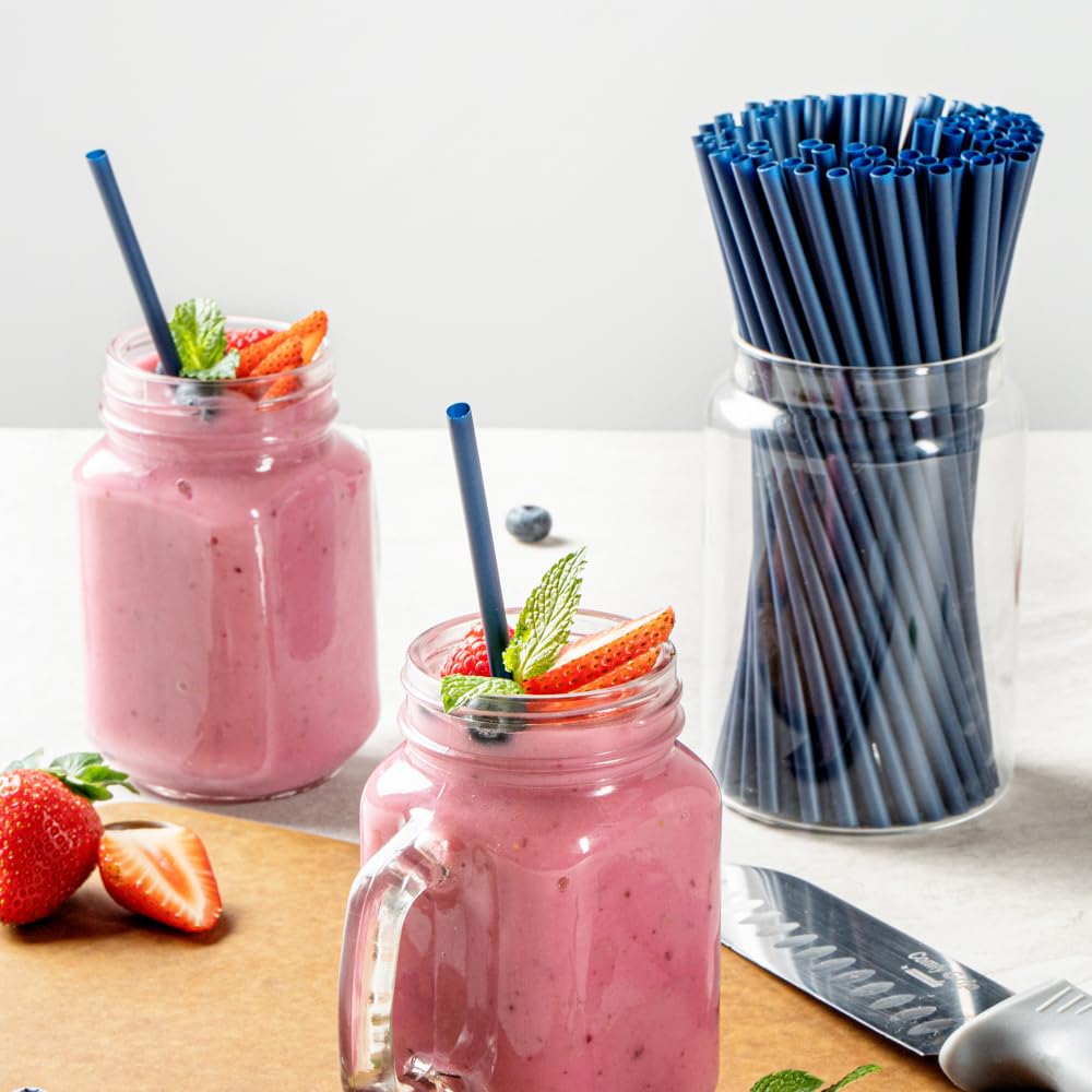 Restaurantware-Basic Nature 8.3 Inch Disposable Straws, 100 Sustainable Straws - Sturdy, Won't Alter Flavors, Midnight Blue PLA/PBAT Straw, For Hot And Cold Drinks