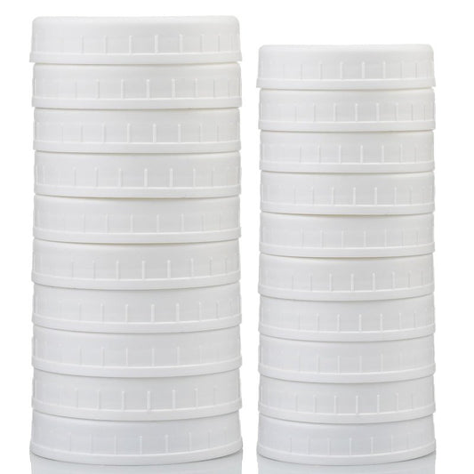 AOZITA 10 WIDE Mouth & 10 REGULAR Mouth Mason Jar Lids - 20 Pack Food Grade Plastic Mason Jar Caps for Ball, Kerr and More Canning Jars - Leakproof & Dishwasher Safe - White