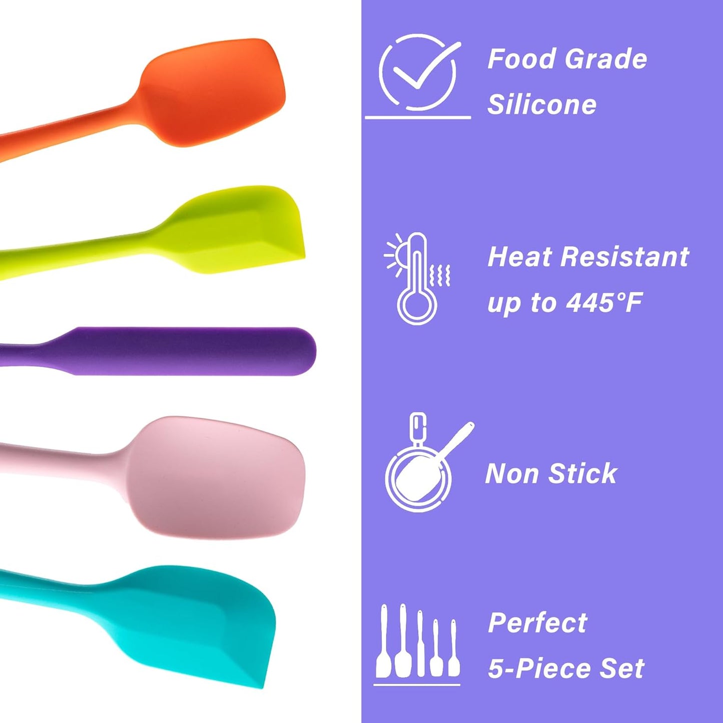 Skiennix Silicone Spatula Set - 5 Piece Food Grade Rubber Spatulas | High Heat Resistant, BPA-Free, Dishwasher Safe (Multicolor)