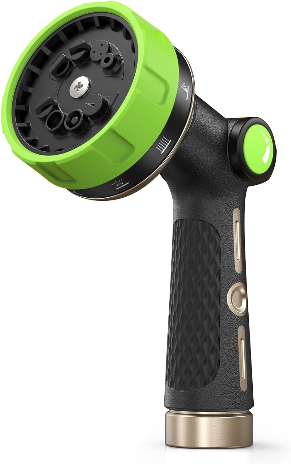 RAINPOINT Garden Hose Nozzle - Heavy Duty Metal Spray Nozzle with 10 Patterns for High Pressure Watering | Green