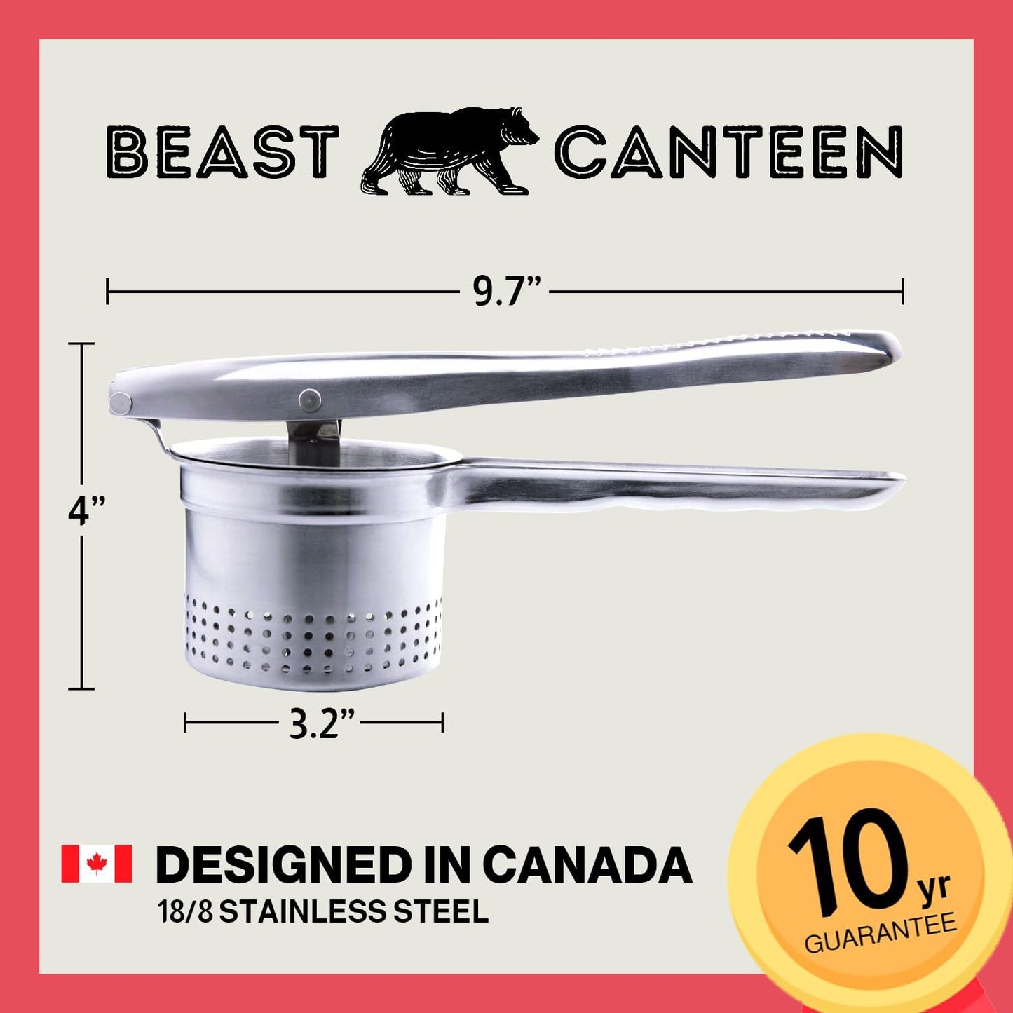Skiennix Potato Ricer - 18/8 Stainless Steel Tool for Fluffy Mashed Potatoes & Cauliflower | Large Size
