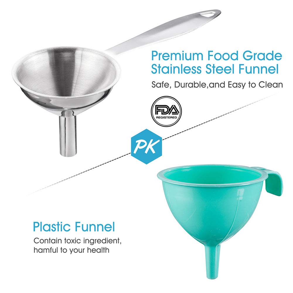 Toncoo 3-in-1 Kitchen Funnel Set - Premium Food Grade Stainless Steel for Bottles & Spices