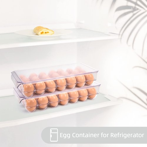 HANSGO Egg Holder for Refrigerator, Stackable Fridge Fresh Eggs Organizer Tray with Lid & Handles, Clear Plastic Deviled Egg Storage Drawer for Countertop, Containers, Stores 21 Egg