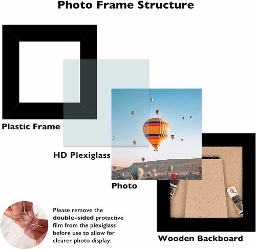 JCJMY 3x3 Picture Frame - Black Square Photo Frame with Shatter-Resistant Plexiglass | Sturdy Tabletop Display