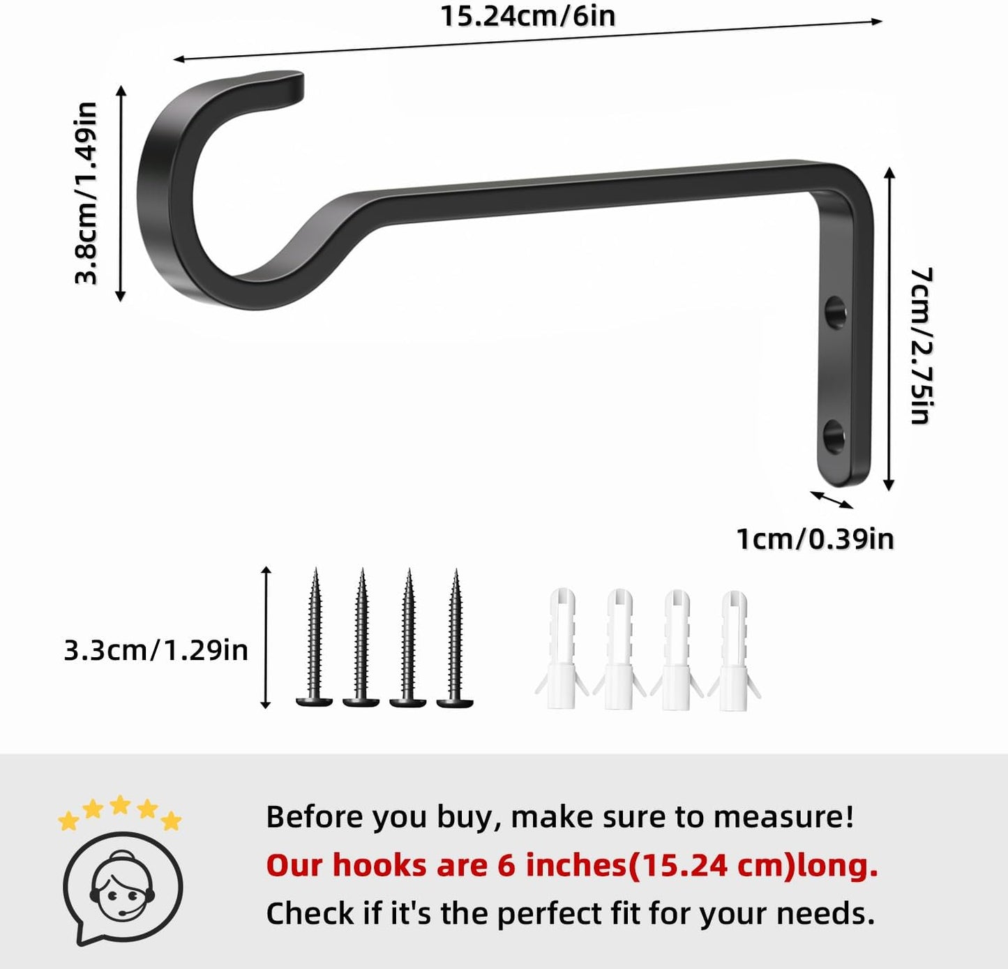 Saffruff Heavy Duty Plant Hooks - 6-Inch Outdoor Hangers | Hold 35lbs for Baskets, Feeders, Lanterns - Black