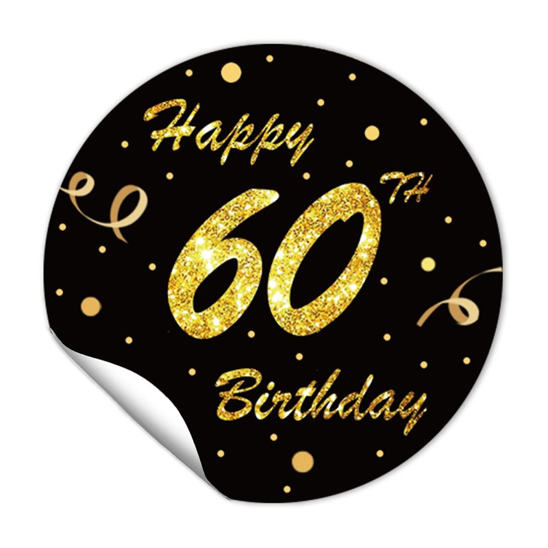 REWIDPARTY 1.5 Inch Round Black Gold 60th Birthday Stickers (80 Pieces) - Waterproof, Indoor/Outdoor, Perfect for Party Decorations, Scrapbook, Custom Style, Floral Theme