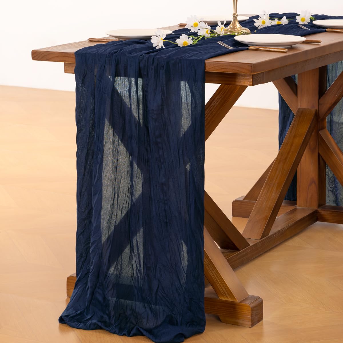 Socomi 10pcs Navy Blue Easter Spring Cheesecloth Table Runner Boho Rustic Gauze 120 inch 10FT Cheese Cloth Runner for Wedding Party Baby Shower Birthday Home Decor Holiday Decorations