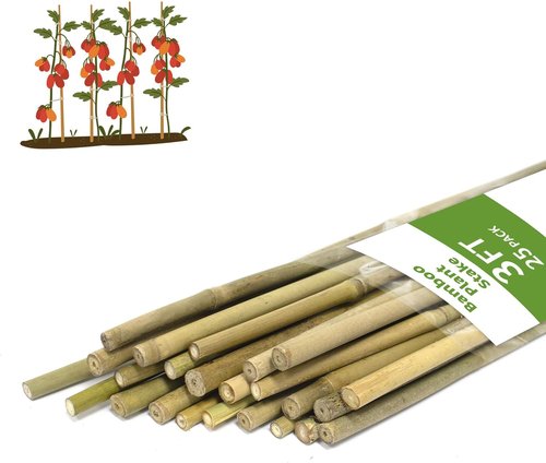 Bamboo Plant Stakes by Skiennix - 3FT Natural Bamboo Garden Stakes | 25Pcs for Tomatoes & Climbing Plants
