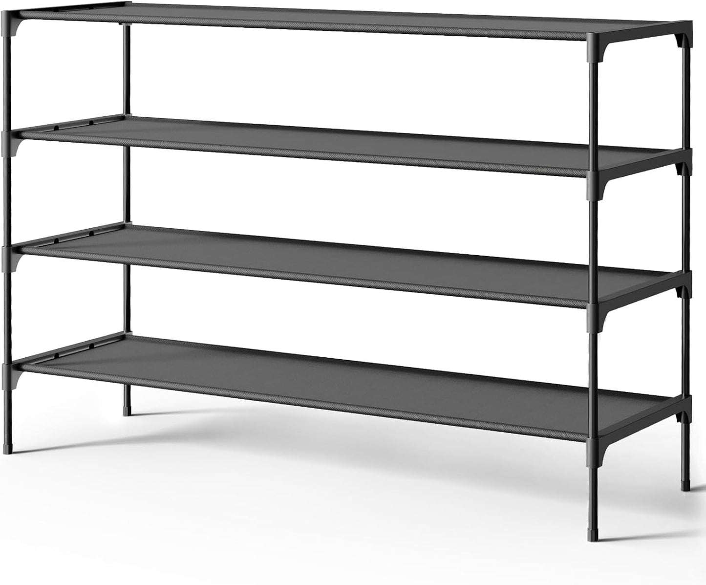 Kitsure Shoe Rack - Stackable Non-Woven Organizer for Closet & Entryway | 4-Tier, 36.2" Wide, Black