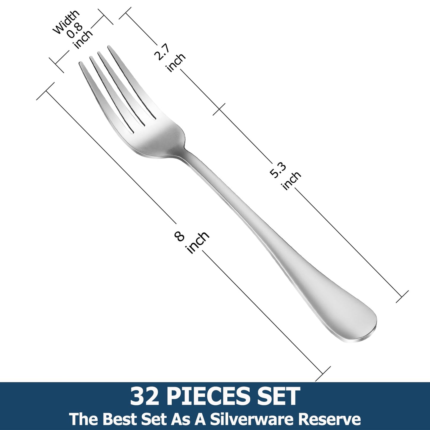 32 Piece Dinner Forks Set, Food-Grade Stainless Steel Silverware Forks, Cutlery Fork, Metal Fork for Home, Kitchen or Restaurant, Mirror Polished, Dishwasher Safe - 8 Inch
