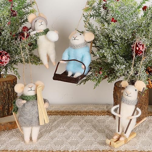 Juegoal Felt Skiing Mouse Ornaments Set of 4 Christmas Decorations