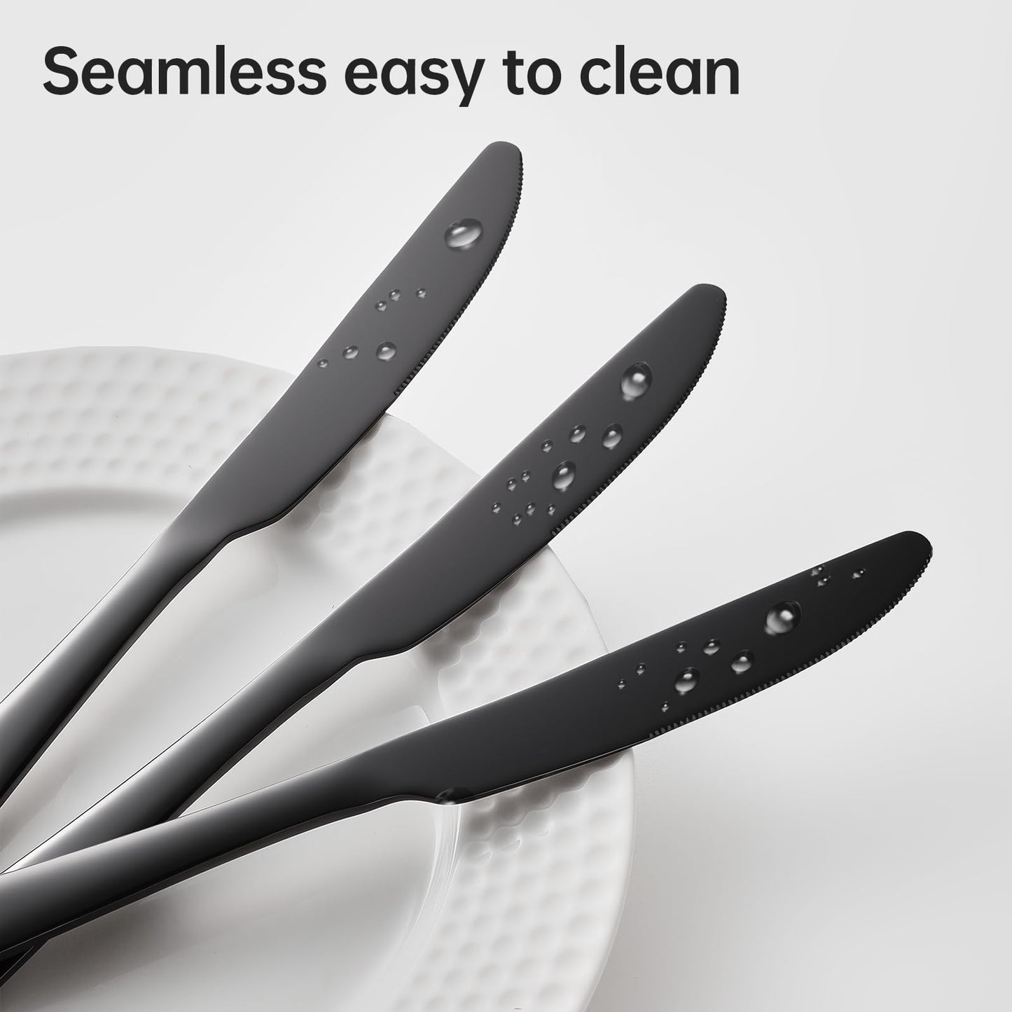 MNLWSP Butter knives 16pcs Food-Grade Stainless Steel black knife 9inch dinner knives seamless black silverware easy to clean Dishwasher Safe