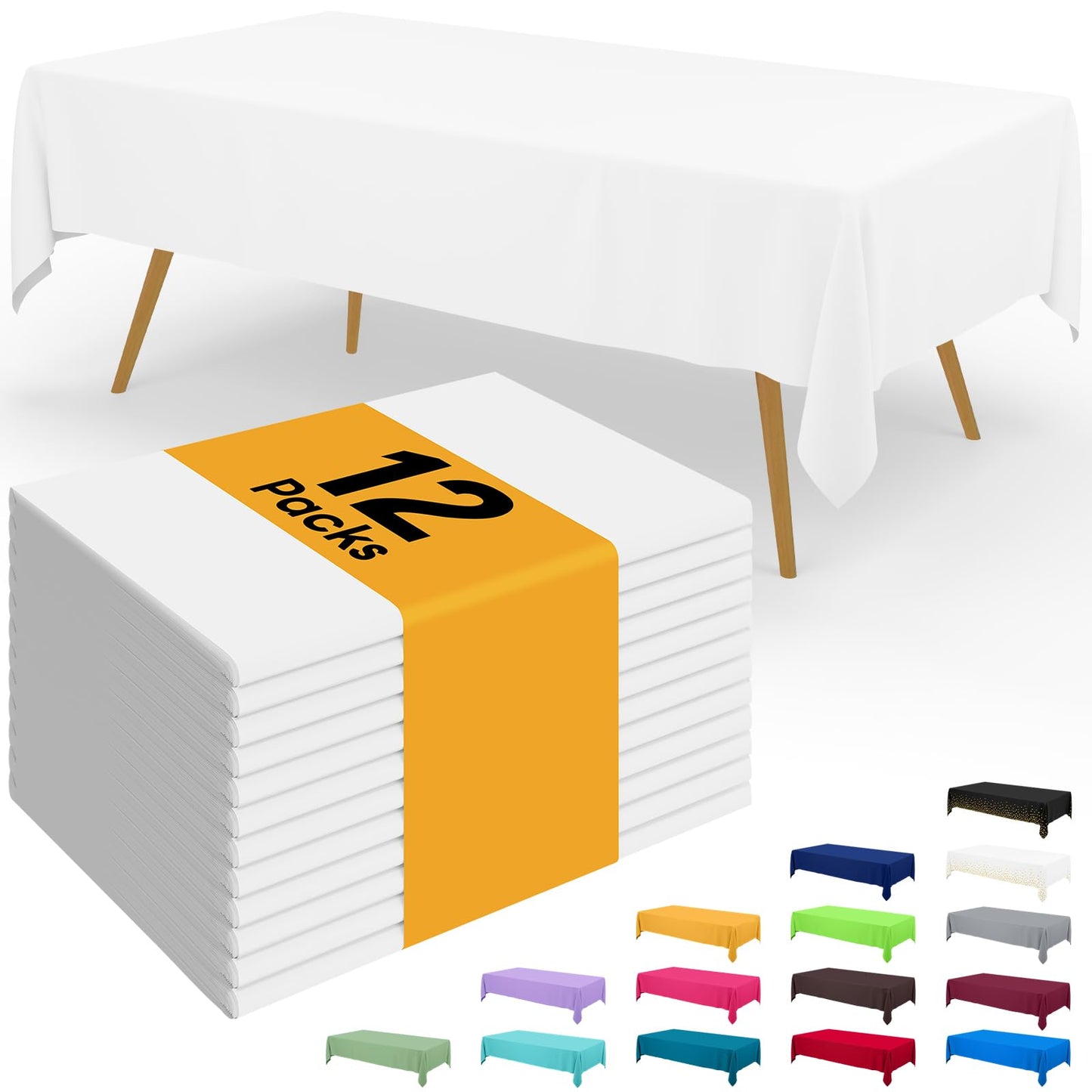 Smiry Disposable Table Cloth - 12 Pack, 54 x 108 Inch Waterproof Rectangle Tablecloths for Parties, Decorative Plastic Table Cover, Leakproof & Sturdy, White