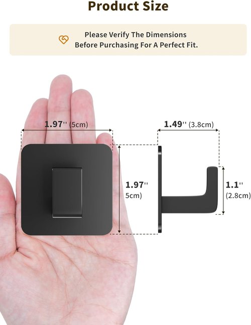 GWAAZXGZ Square Self-Adhesive Towel Hooks - 4 Pack Matte Black Metal for Organizing Towels, Robes & Hats | Right-Angle Design for Smooth Surfaces