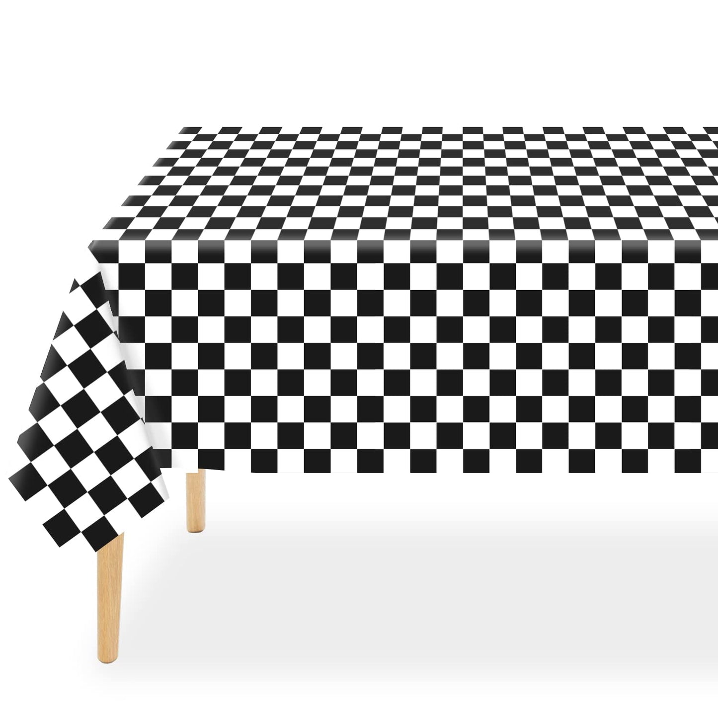 QIKSION Checkered Tablecloth Disposable 2 Pack, 54 x 108 Inch Black and White Checkered Flag Table Cloth for Race Car Decorations, Birthday Party Supplies, Rectangle, Plastic Table Cover