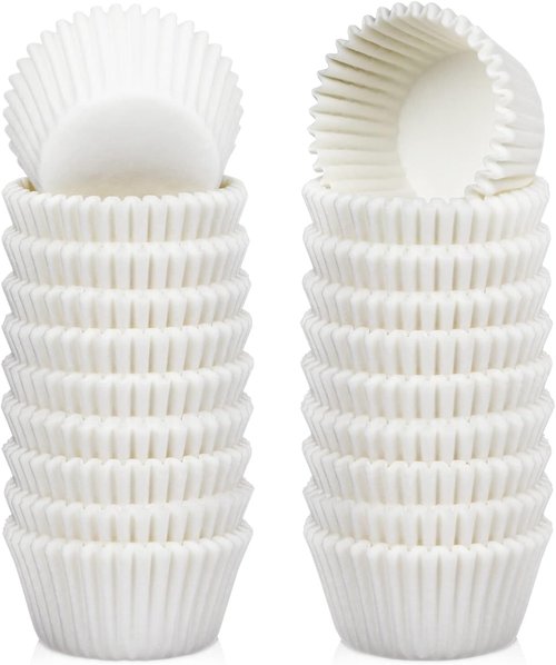 Caperci Mini Cupcake Liners - 500 Count White Greaseproof Muffin Wrappers for Baking