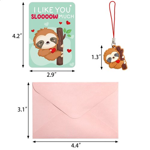 Fancy Land 30 Pack Valentines Cards Classroom Kids Sloth Valentines Day Cards with Keychains Valentine Gift Set Exchange Boys Girls Goody Bag Favors Sloth Animal